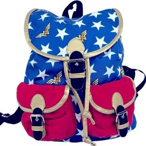 DC Comics Originals Wonder Woman Red Blue Gold 3 Pouch Fabric Backpack